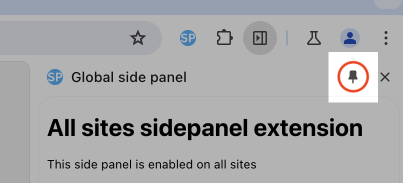Ikona przypinania w interfejsie panelu bocznego.