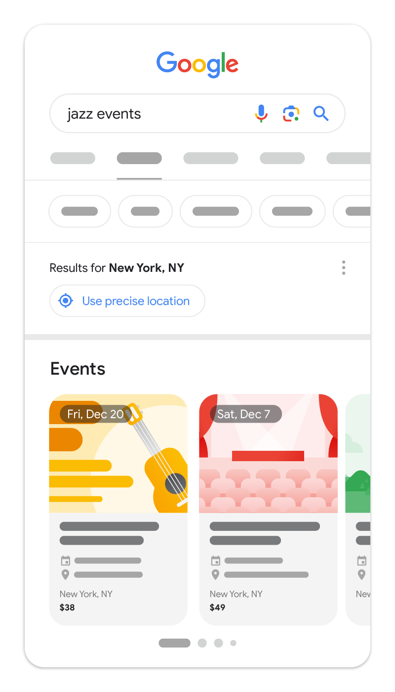 Giao diện của trải nghiệm sự kiện trên Google Tìm kiếm
